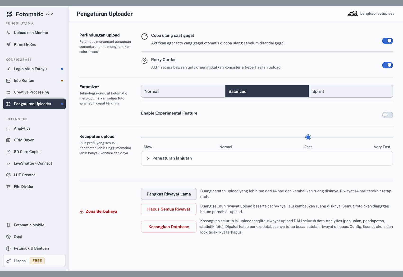 Pengaturan Uploader